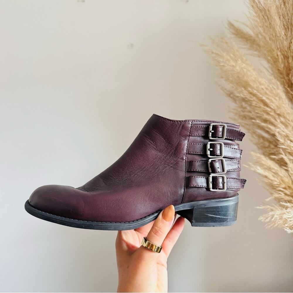 FRANCO SARTO Black Plum Purple Buckle $195 Low Ankle Boots Booties Shoes 8.5